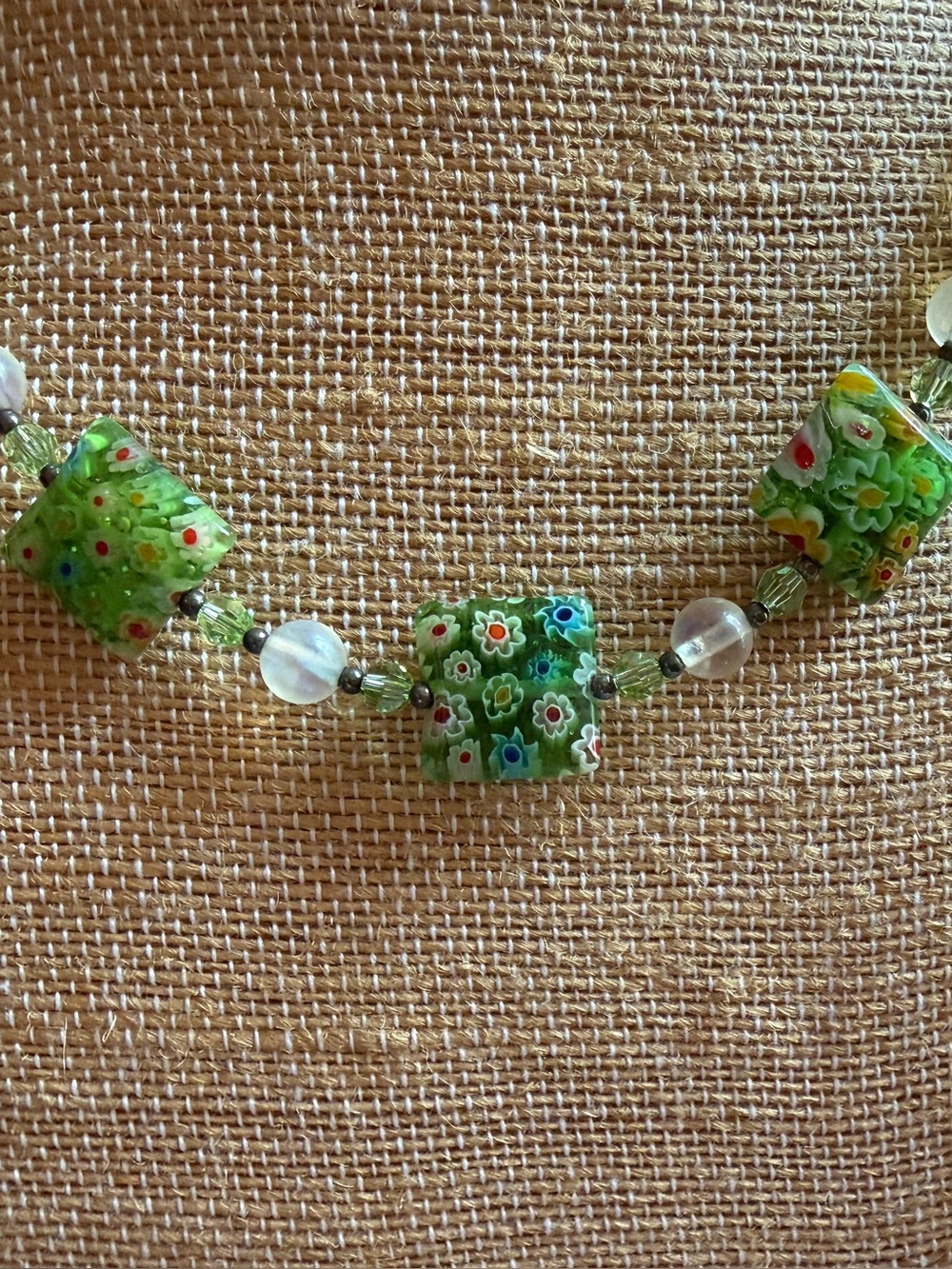 Green Millefiori Glass Bead Necklace - Women Jewelry - Picture 3 of 5